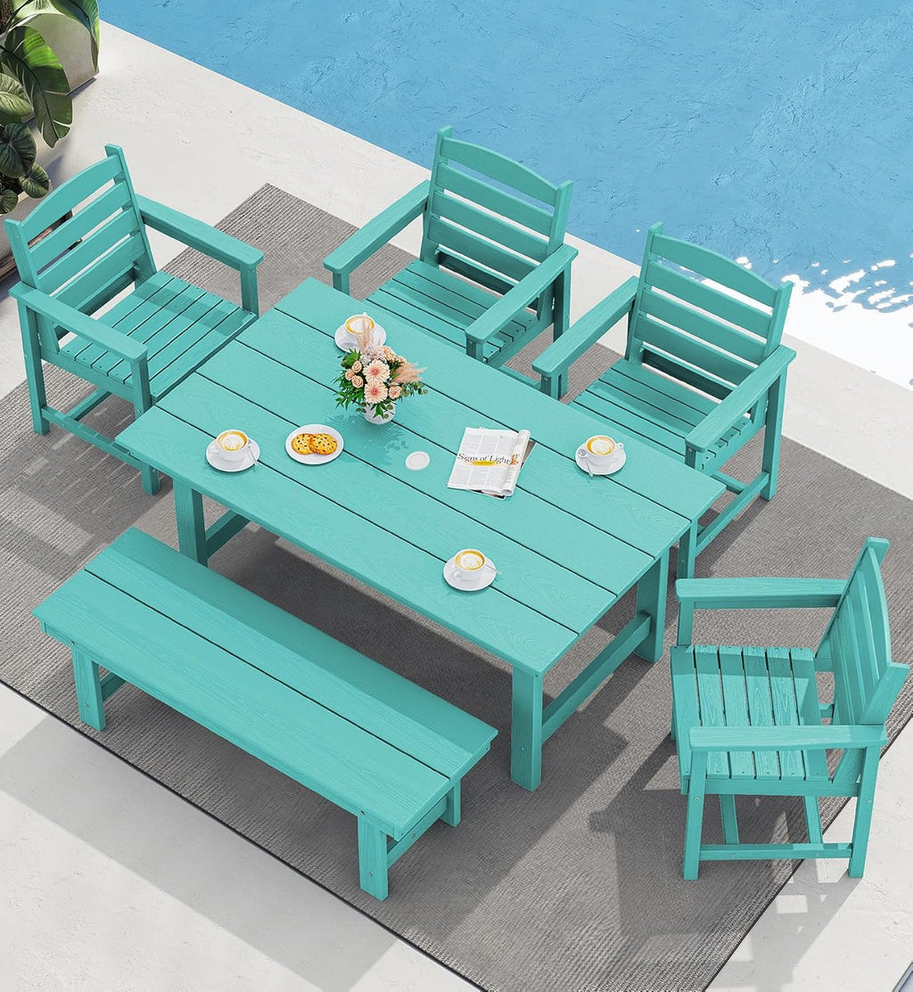 SERWALL Outdoor HDPE Dining Table Set 7 Piece Outdoor Dining Table Sets