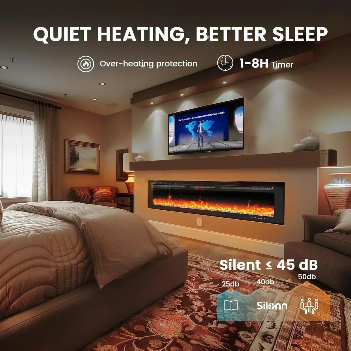 50 Smart Electric Fireplace 5300 BTU Heat Output Wall-Mount Built-In Electric Fireplace