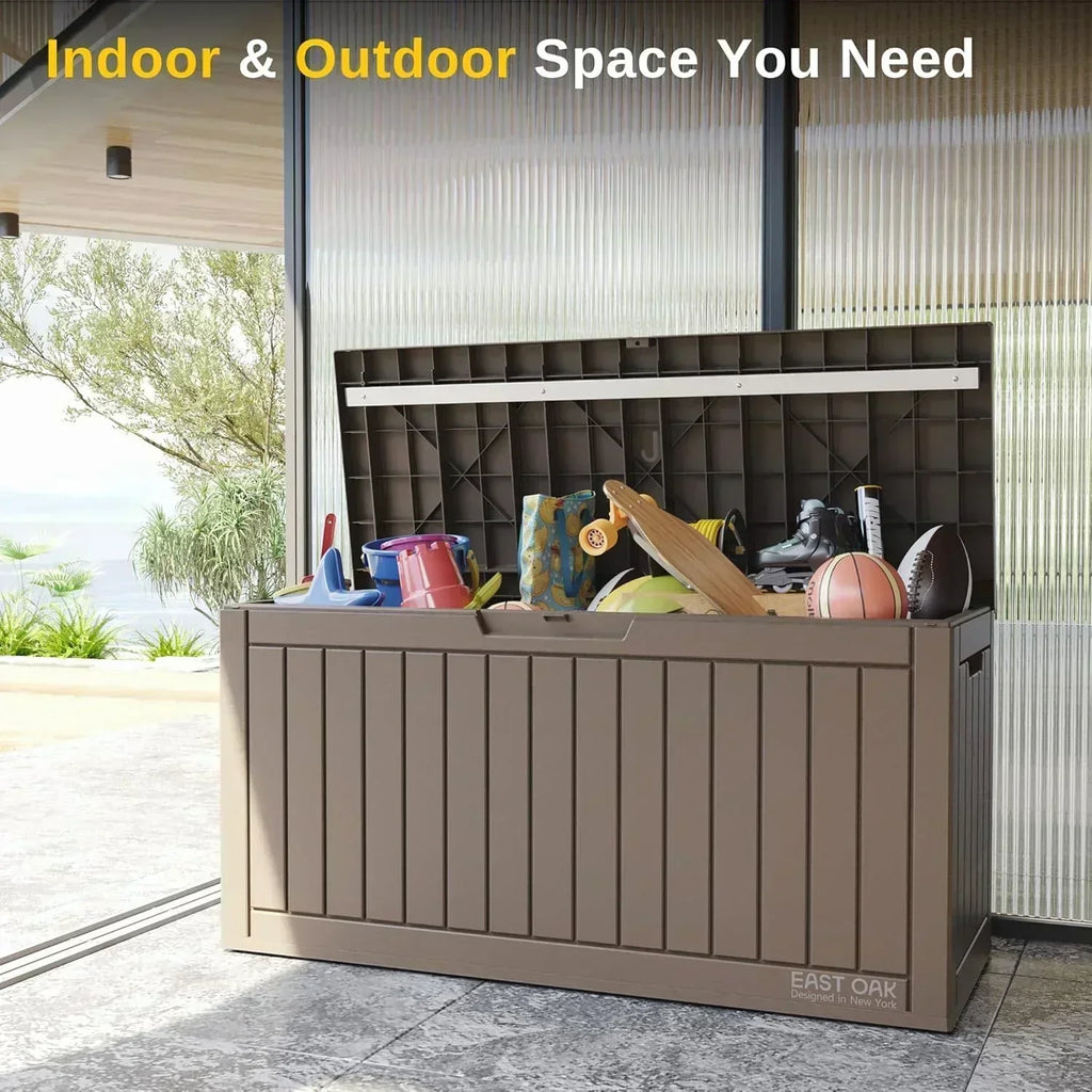 EAST OAK Outdoor Storage Box 60 Gallon Deck Box Indoor and Outdoor Use Waterproof Resin Storage