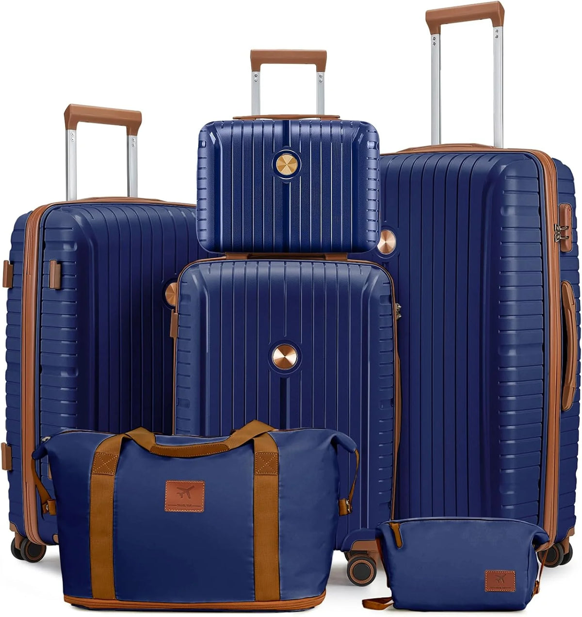 5-piece PP hardshell lightweight travel carry-on luggage set with dual spinner wheels and TSA lock