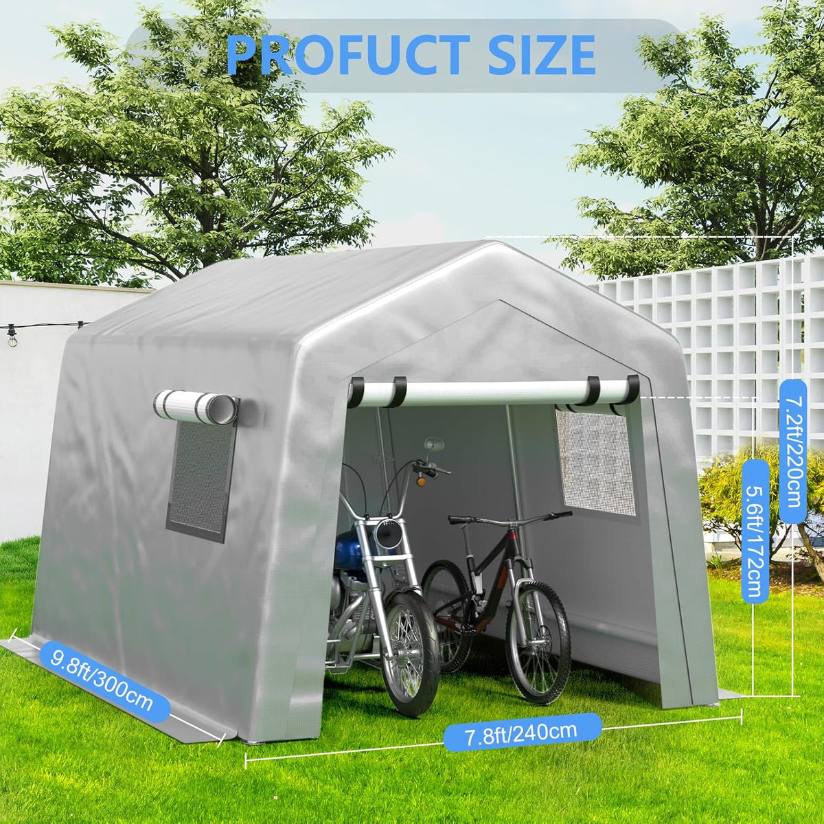 6x8 ft Heavy Duty Carport Tent Portable Garage Removable Side Walls Four Seasons Tarpaulin