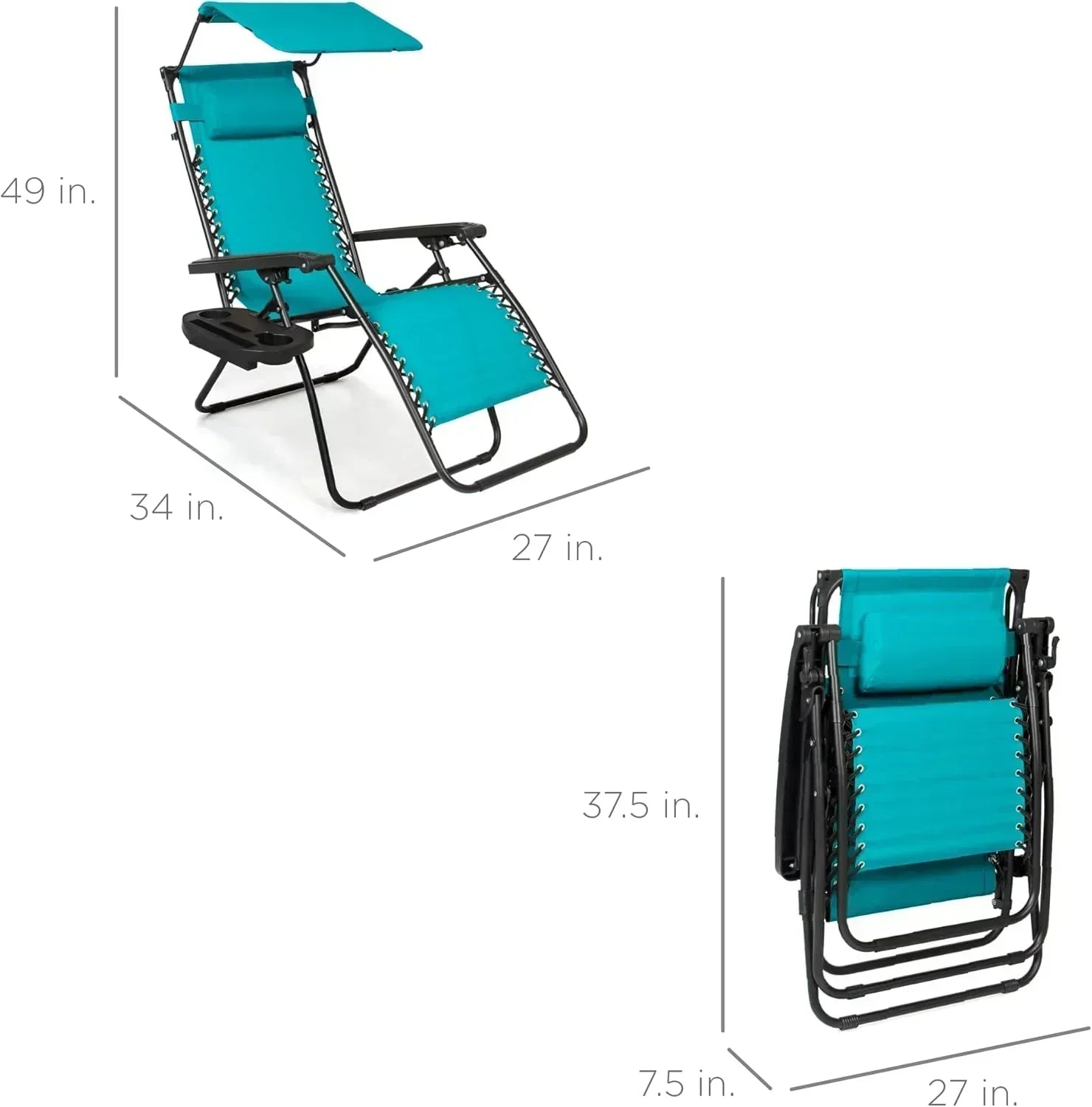 Best Choice Products Folding Zero Gravity Recliner Patio Lounge Chair Adjustable Canopy Shade