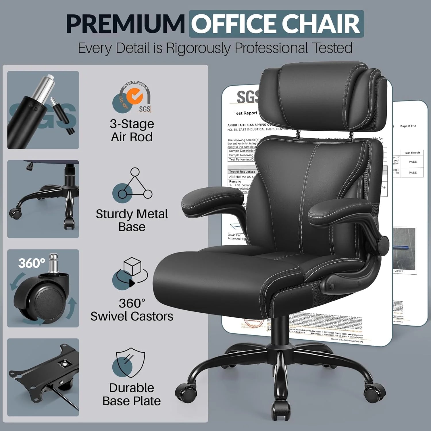 Office Chair Large High-Foot Computer Desk Chair, Breathable Leather Chair Lumbar Support Rotating Computer Chair