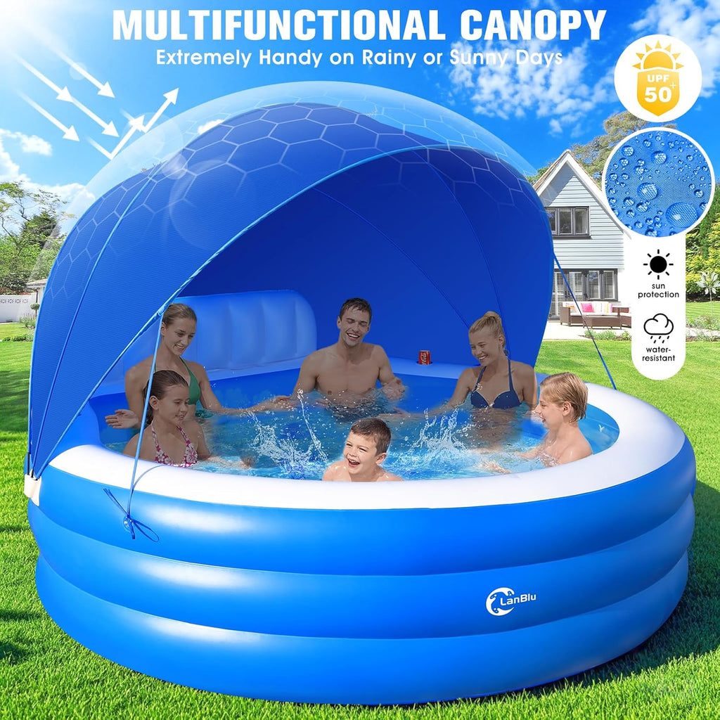2025 Upgraded Inflatable Pool with Canopy Inflatable Family Lounge Pool Round Blow Up Pool