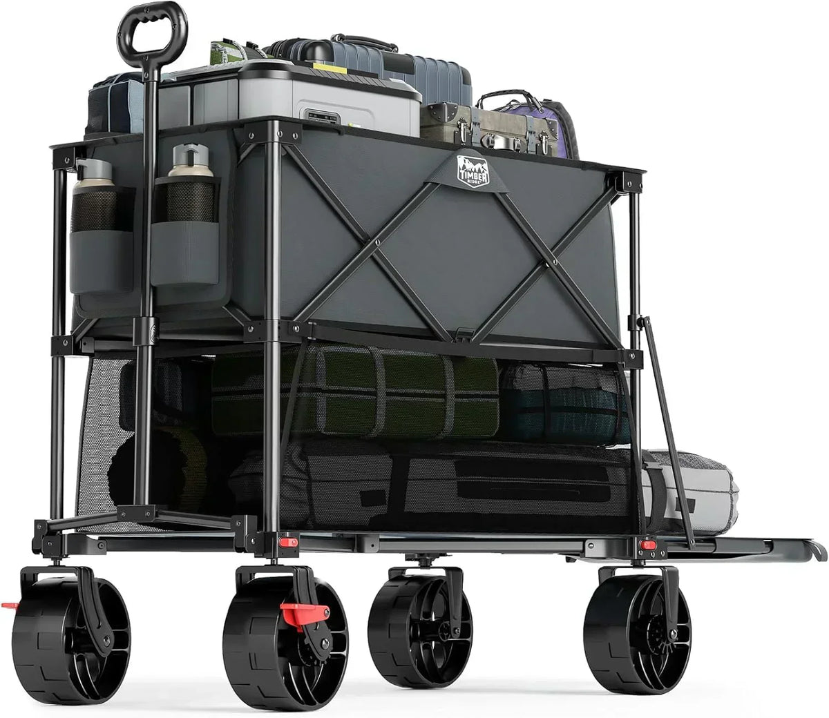 400L Large Capacity Folding Double Decker Cart with Brakes 54 Inch Extra Long Extended Cart