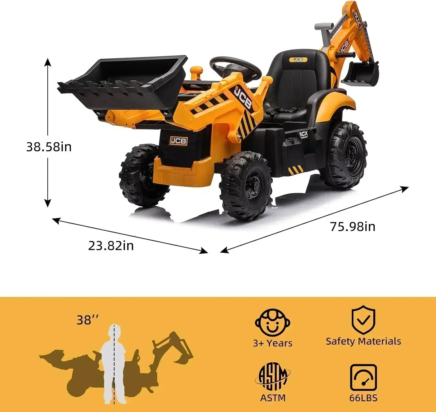 12V JCB Ride On Excavator Ride on Toys for Kids 4-8 Electric Car for Kids with Tractor