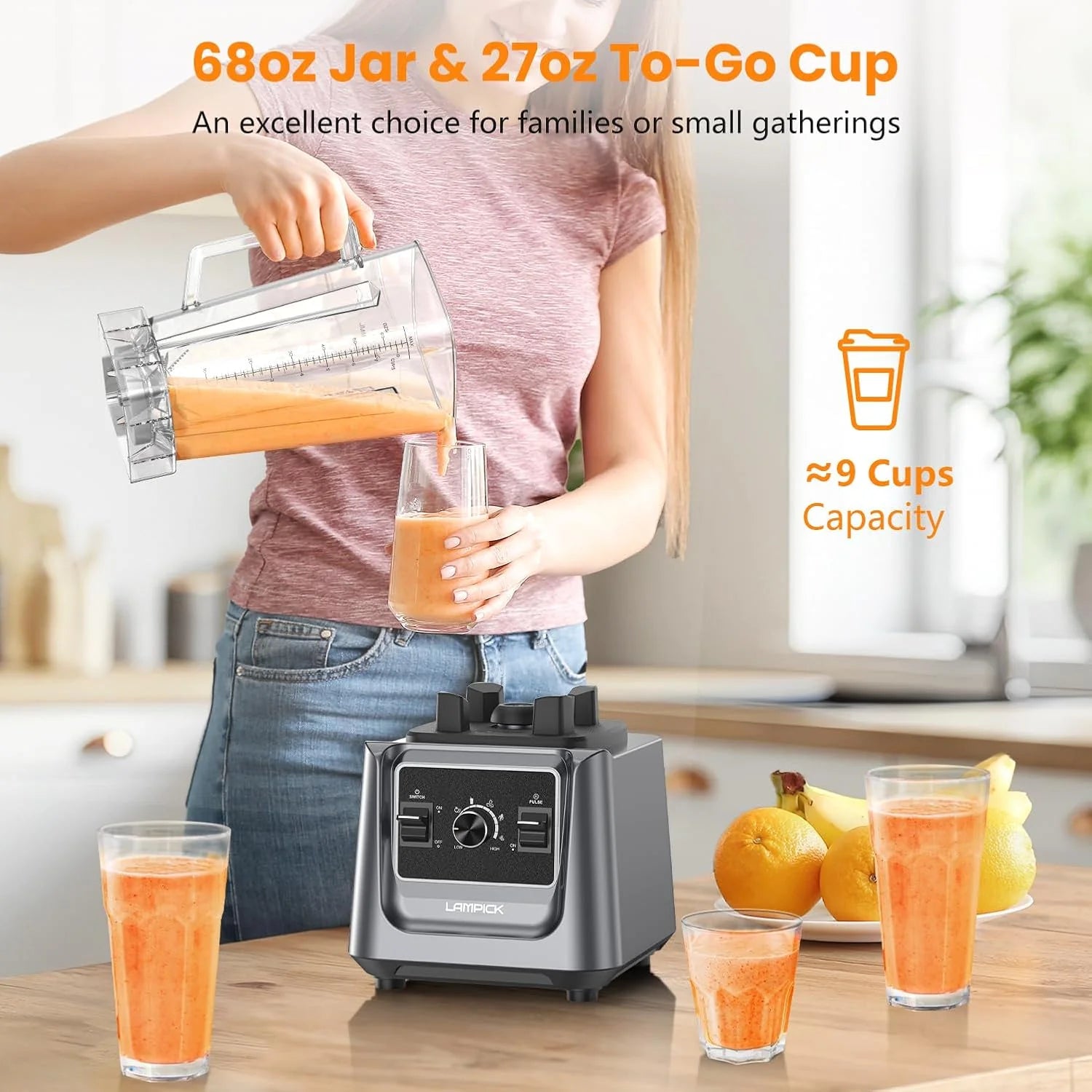 Blenders for Kitchen, 2000W Blender for Smoothies 35000 RPM