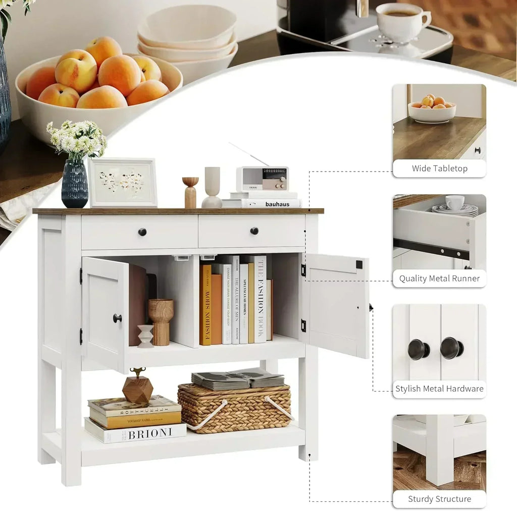 Farmhouse style console table coffee bar entry table with storage rack sofa table