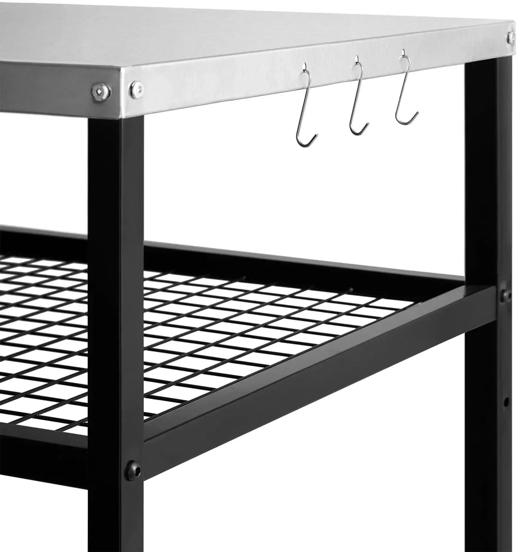 Stainless Steel Outdoor Grill Cart Pizza Oven Stand Trolley Table with Wheels Three-Shelf