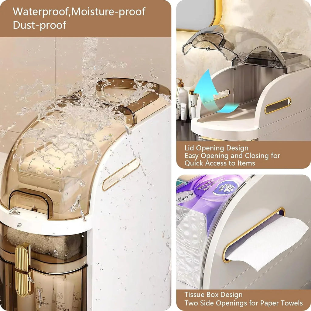 4-Tiers Narrow Bathroom Storage Cabinet 7.1 Slim Bathroom Floor Organizer with Drawers and Tissue Box Plastic Waterproof Mobile Locker