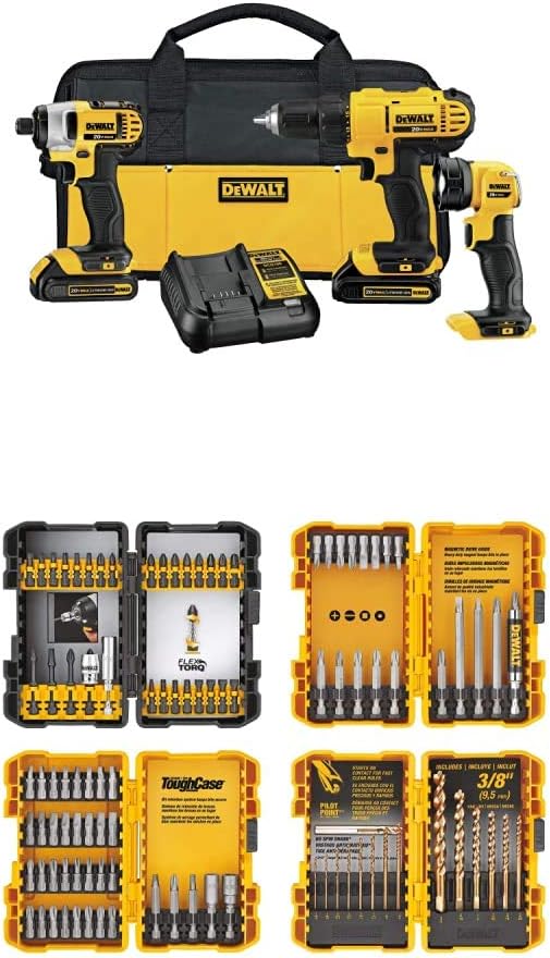 20V MAX Cordless Drill Impact Driver and LED Work Light Portable, Power Tool Combo Kit 3 Tool, 2 Batteries and Charger Included (DCK340C2)