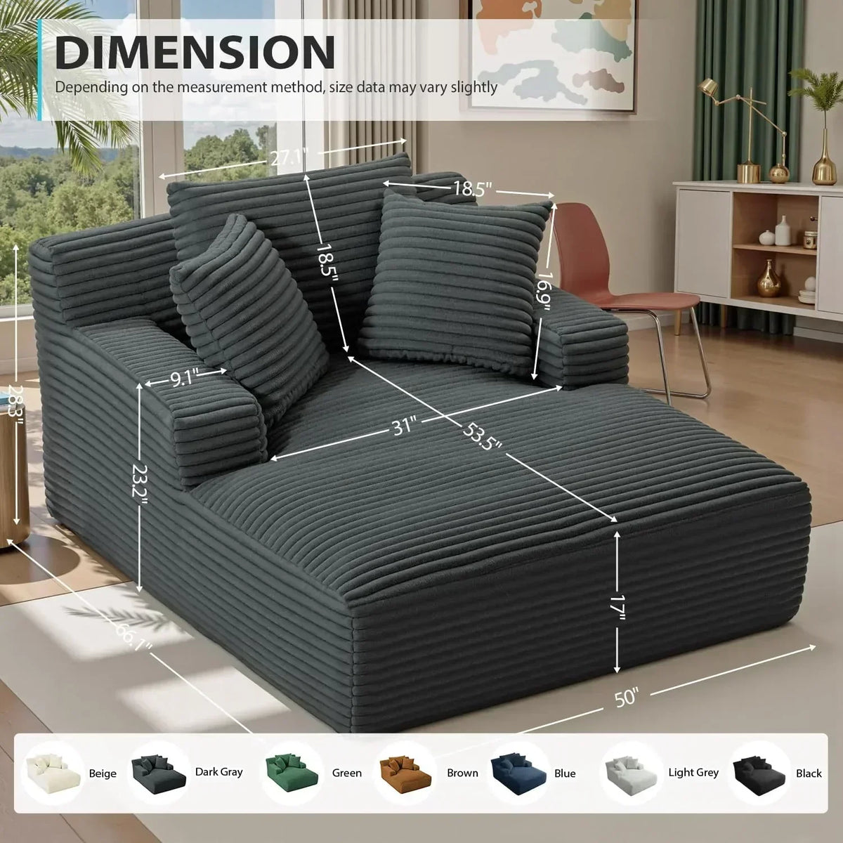 50-inch indoor recliner oversized corduroy upholstered boneless sofa bed deep sleeper sofa