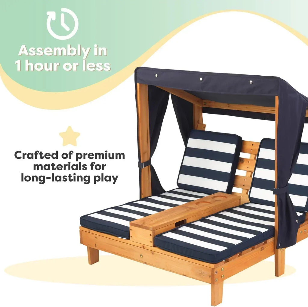 KidKraft Wooden Outdoor Double Chaise Lounge with Cup Holders Kids Patio Furniture Honey
