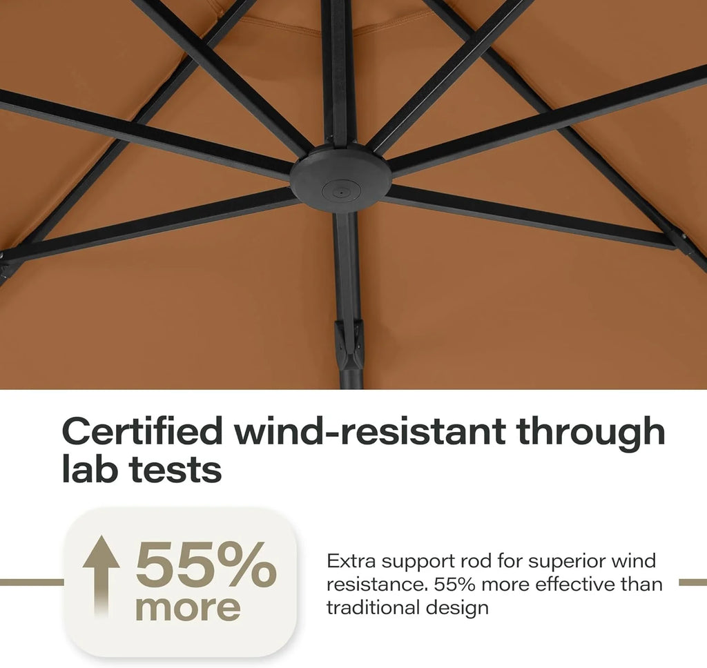 LAUSAINT HOME Outdoor Patio Umbrella with Base included, 11 FT Deluxe Curvy Cantilever Umbrella Heavy Duty Offset Hanging Umbrella with 360° Rotation for Market, Pool, Garden, Backyard, Deck (Beige)