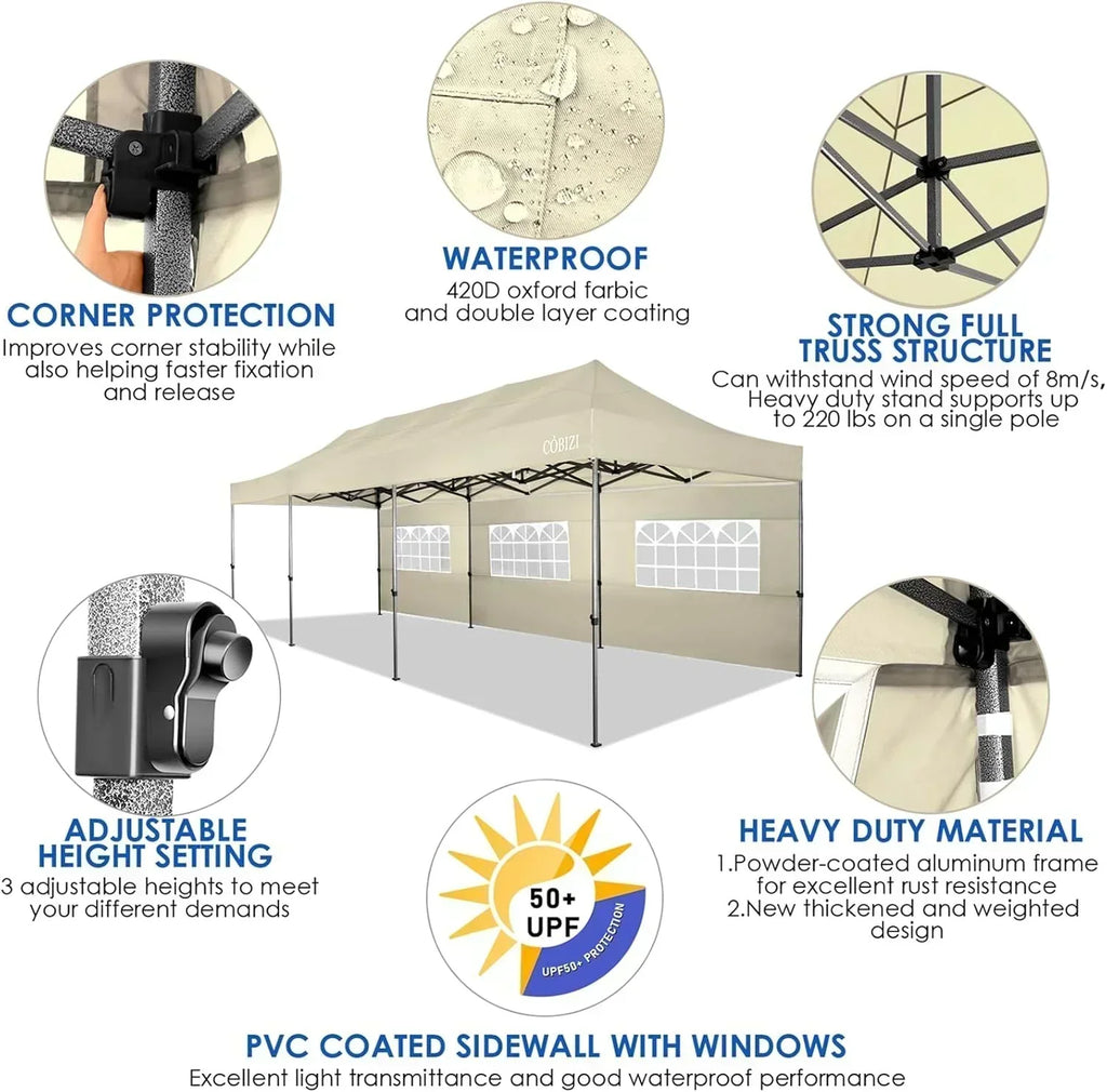 COBIZI 10x20 Heavy Duty Pop up Canopy Tent 6 sidewalls Commercial Canopy Wedding Party Tents