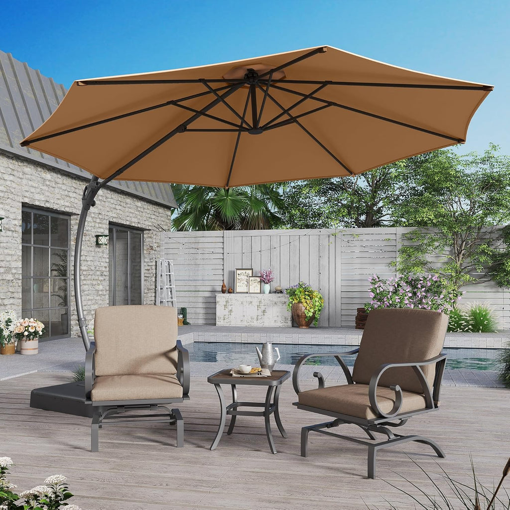 LAUSAINT HOME Outdoor Patio Umbrella with Base included 11 FT Deluxe Curvy Cantilever Umbrella