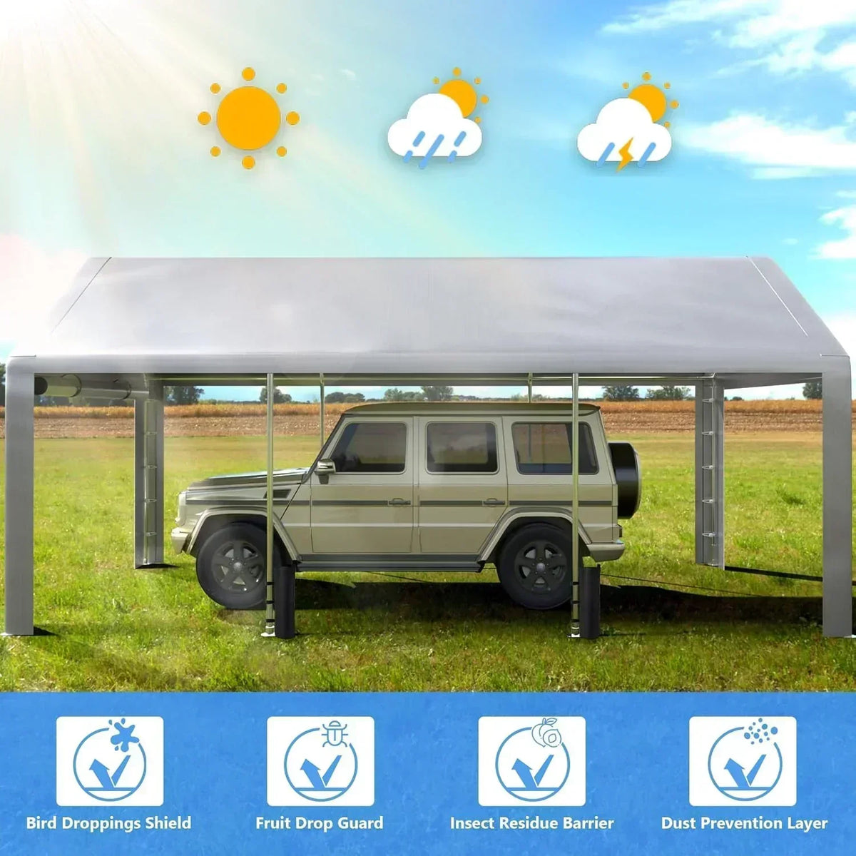 6x8 ft Heavy Duty Carport Tent Portable Garage Removable Side Walls Four Seasons Tarpaulin