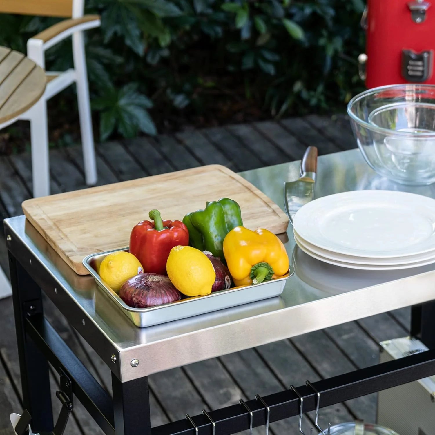 Royal Gourmet Dining Cart Table with Double-Shelf, Movable Stainless Steel Flattop Grill Cart, Hooks, Side Handle, Multifunctional PC3401B (Black)