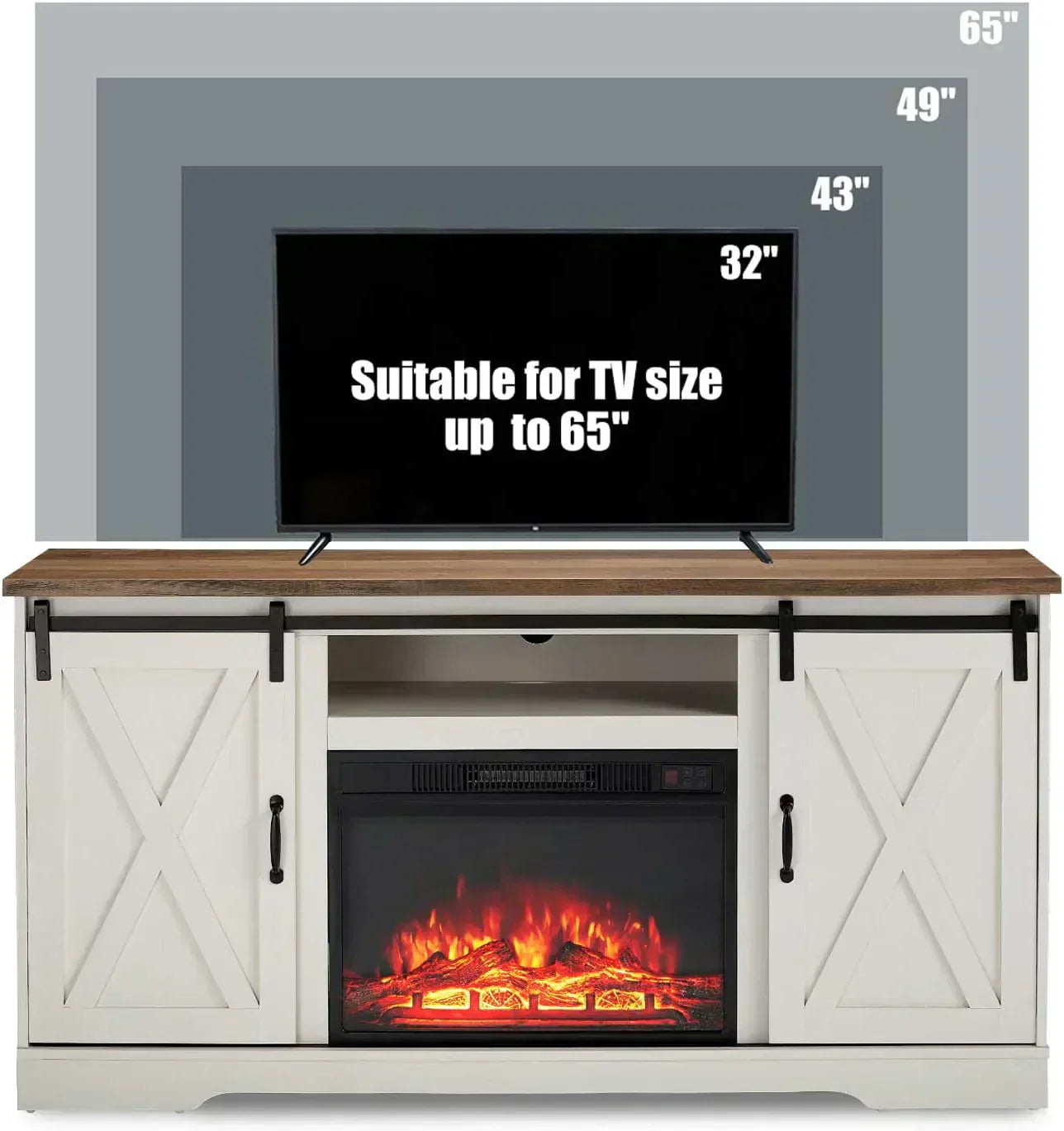 AMERLIFE Fireplace TV Stand with Sliding Barn Door  Farmhouse 63 Fireplace Entertainment Center