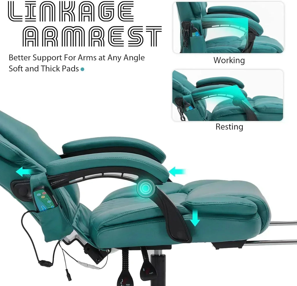 Massage Office Chair with Footrest 6 Point Vibration and Heating Home Office Desk Chair