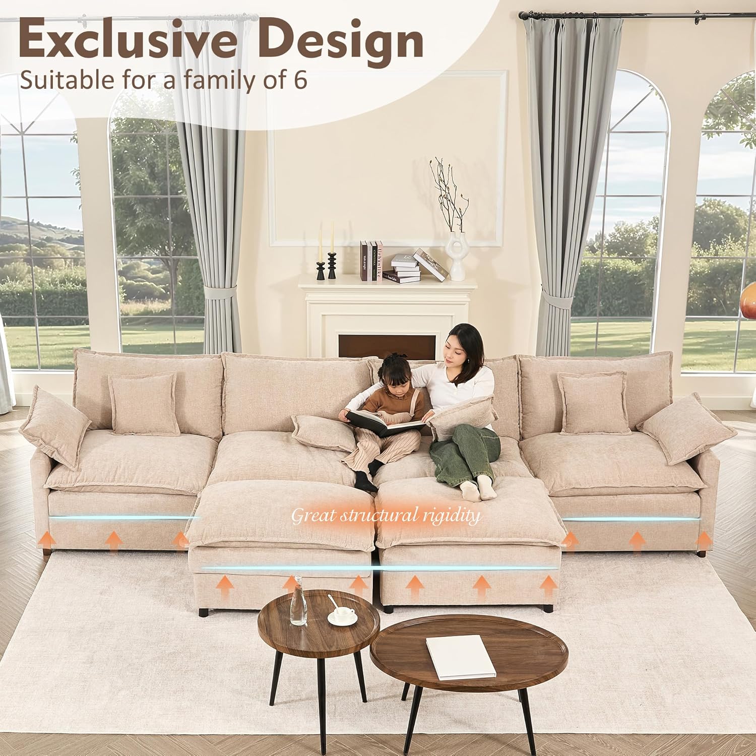 108 Inch U Shape Sofa Sectional Sofa Comfortable Cloud Sofa Living Room Deep Seat Sofa