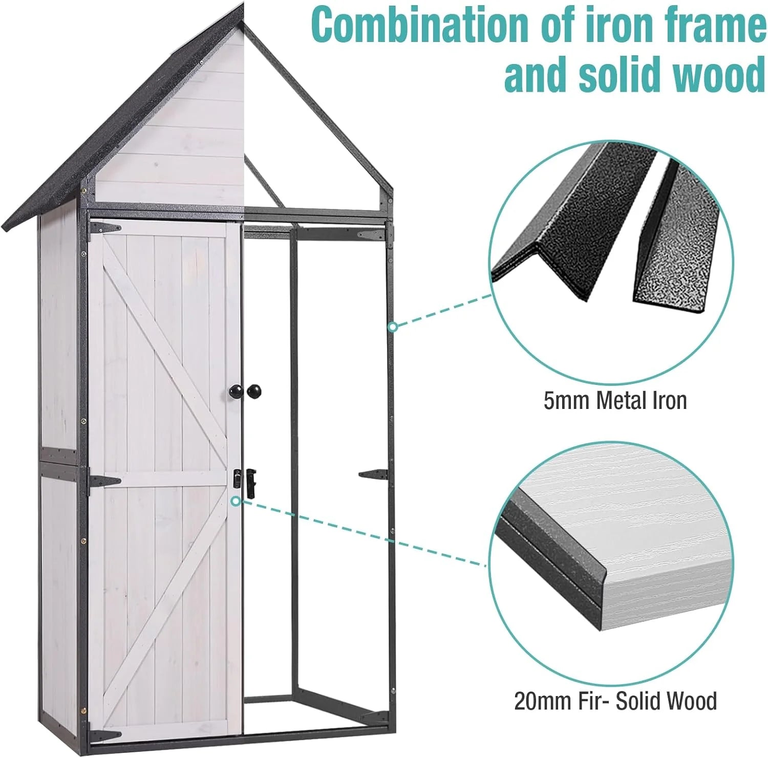 Sheds Outdoor Storage Garden Shed with Metal Frame Structure and Adjustable Shelves