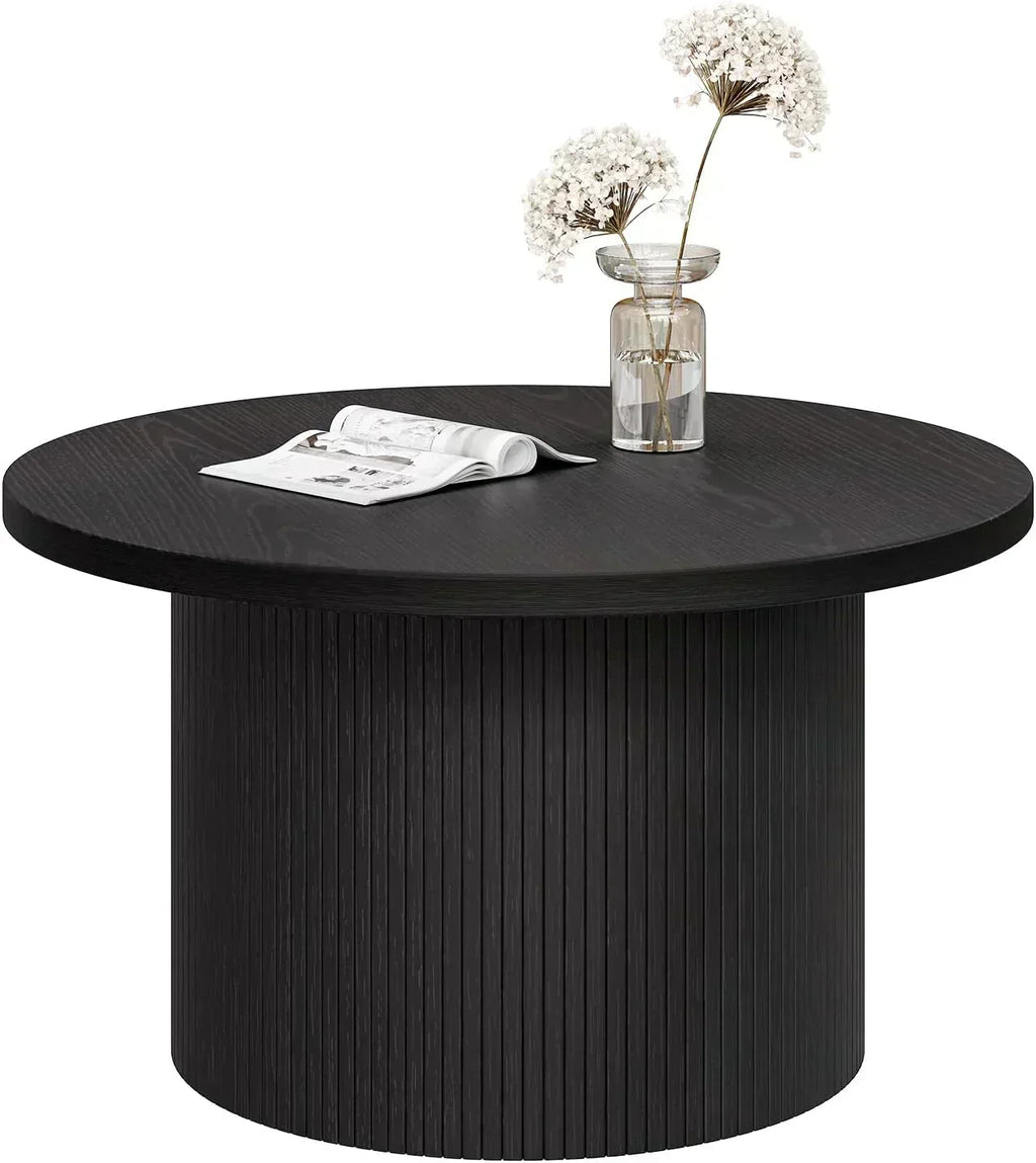 31.5 inch round coffee table living room roll-up coffee table mid-century modern wood coffee table