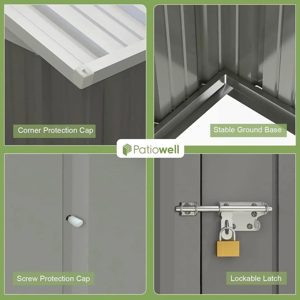 Patiowell 5x3 FT Outdoor Storage Shed Tool Shed with Sloping Roof and Lockable Door Metal Shed