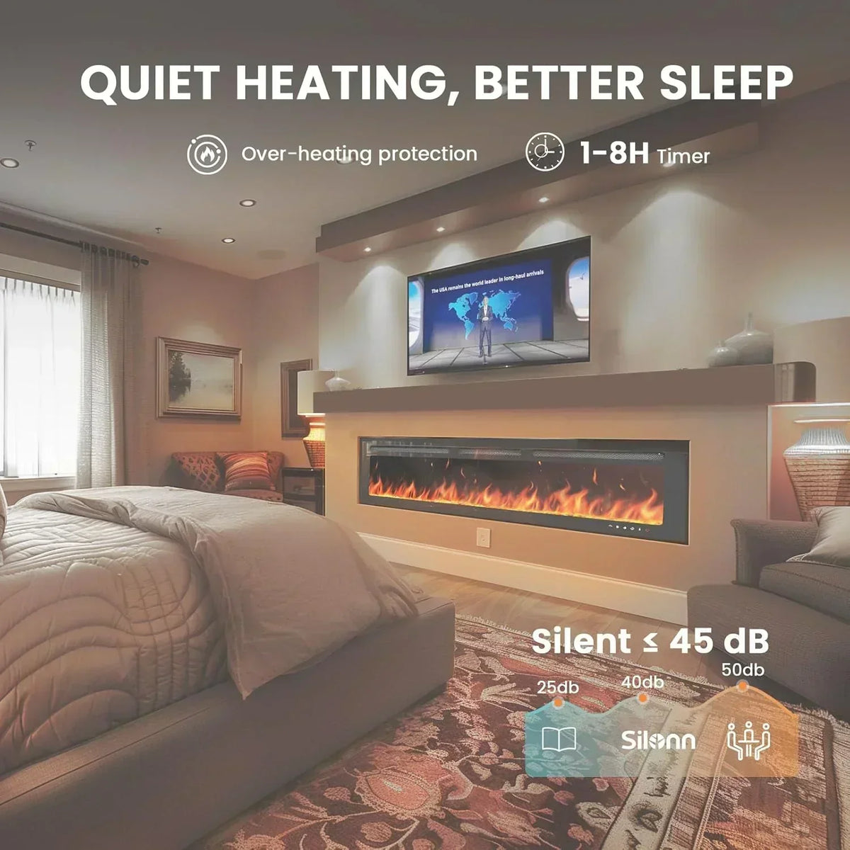 50 Smart Electric Fireplace 5300 BTU Heat Output Wall-Mount Built-In Electric Fireplace