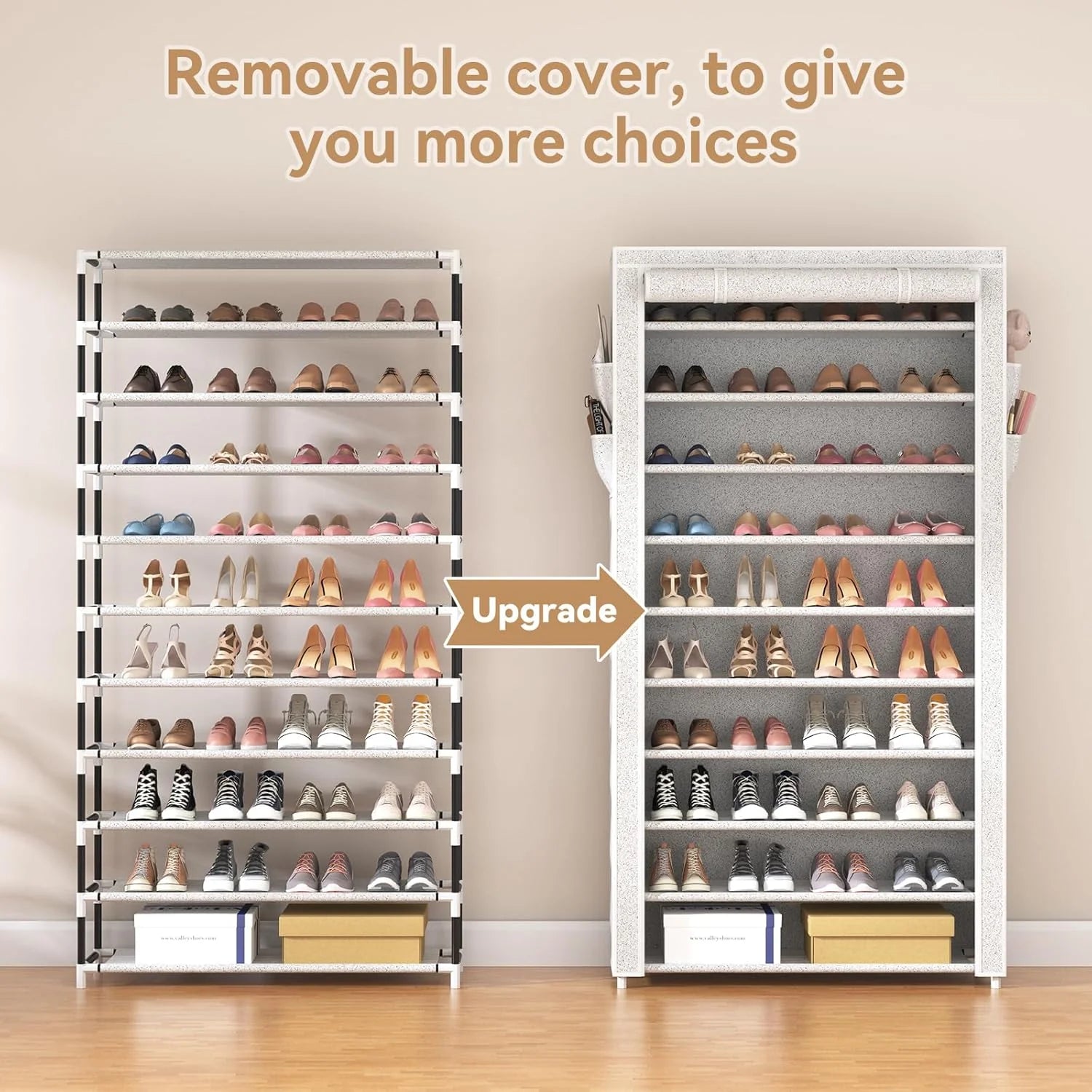 ROJASOP 10 Tier Shoe Rack with Covers Large Capacity Stackable Tall Shoe Shelf Storage