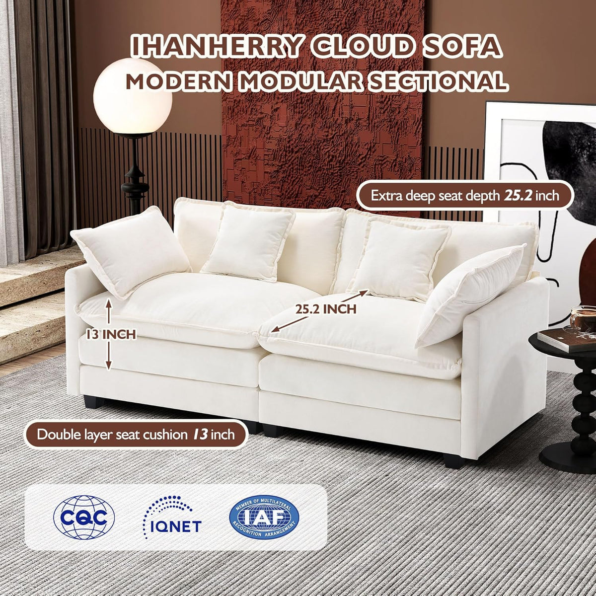 111.4 Inch L Shaped Modern Sofa Modular Cloud Sofa with Ottoman 4 Seater Chenille Deep Seat Sofa