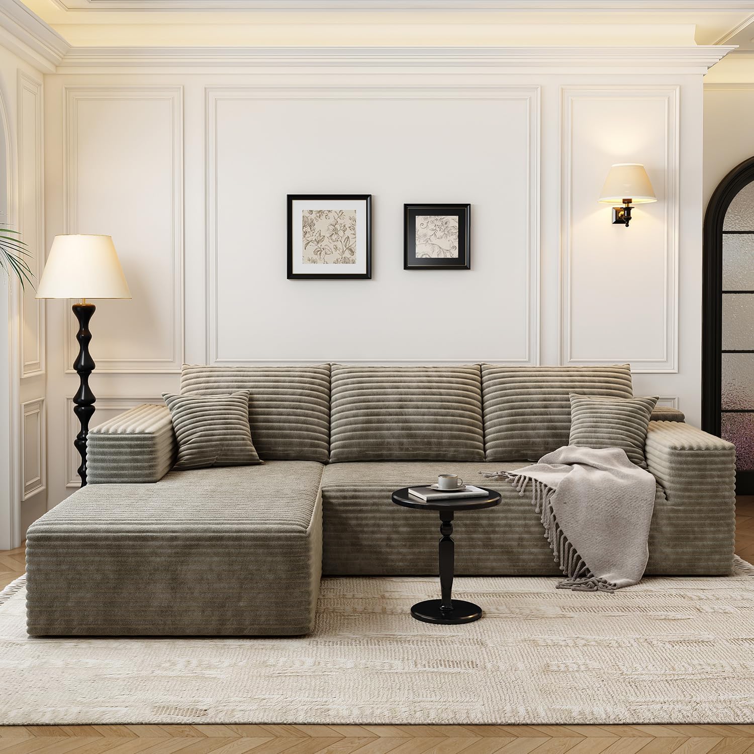 107.5 inch Cloud Modular Sectional Sofa with L-Shaped Chaise Lounge, Modern Minimalist Upholstered Sofa Deep Seating Corner Sofa