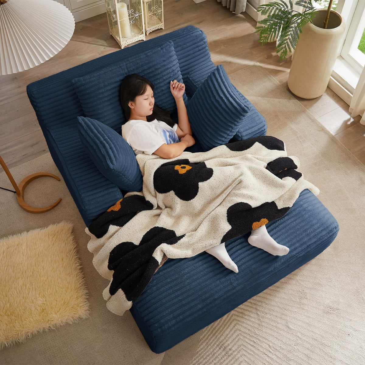 50-inch indoor recliner oversized corduroy upholstered boneless sofa bed deep sleeper sofa