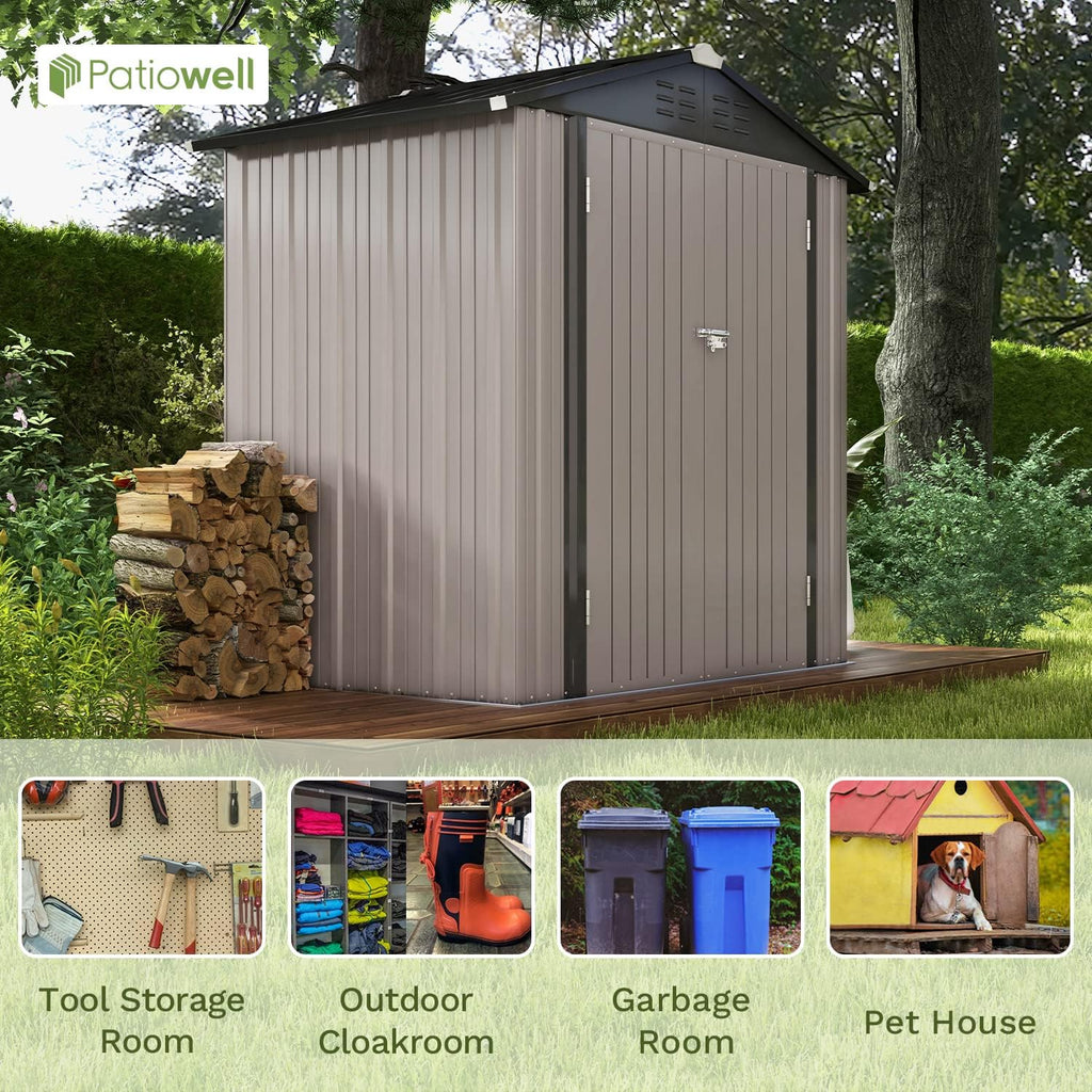 Patiowell 5x3 FT Outdoor Storage Shed Tool Shed with Sloping Roof and Lockable Door Metal Shed