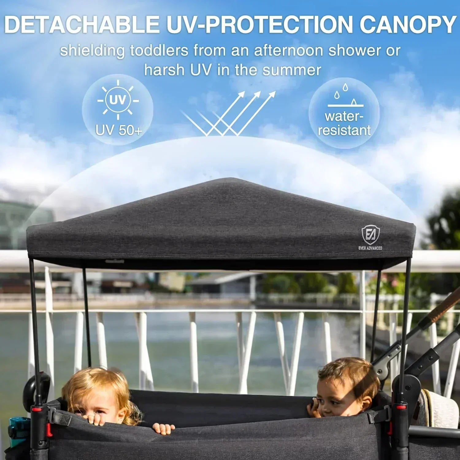 EVER ADVANCED Side-unzip Wagon Stroller for 2 Kids Push Pull Stroller with Adjustable Handle