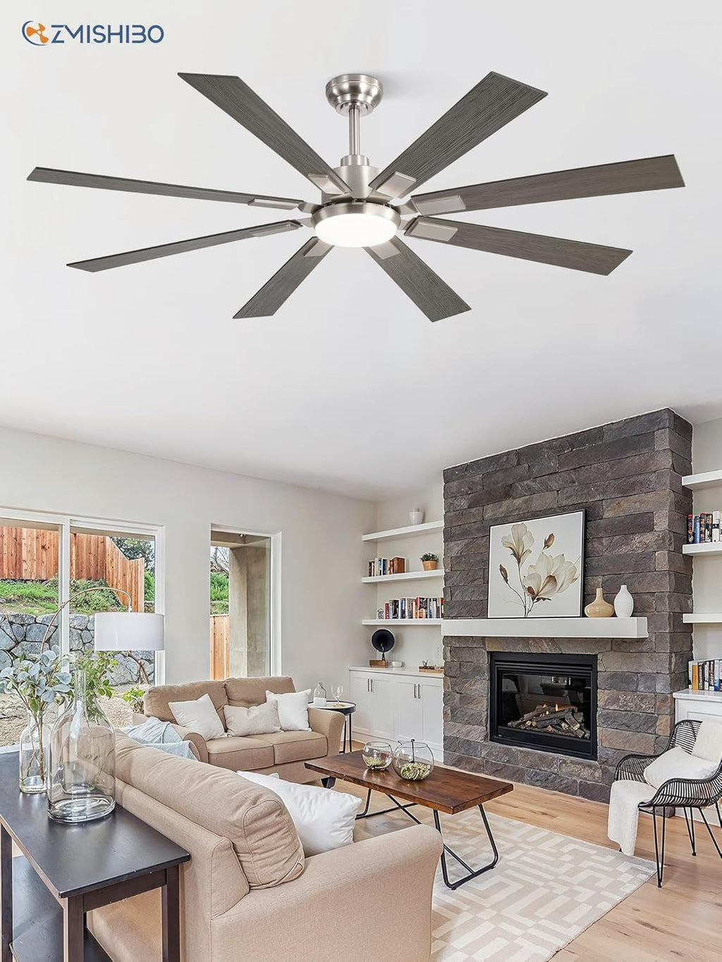 ZMISHIBO 72 inch Large Ceiling Fans with Lights and Remote, Indoor/Outdoor Black Modern Ceiling Fan for Kitchen Living Room Patio, 6 Speed Reversible Quiet DC Motor, 3 CCT, Dual Finish 8 Blades
