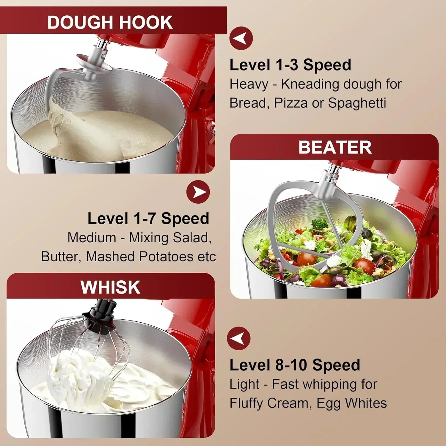 10-Speed Stand Mixer with 8-in-1 Splash Guard Tilt Head 6-Quart Stainless Steel Bowl