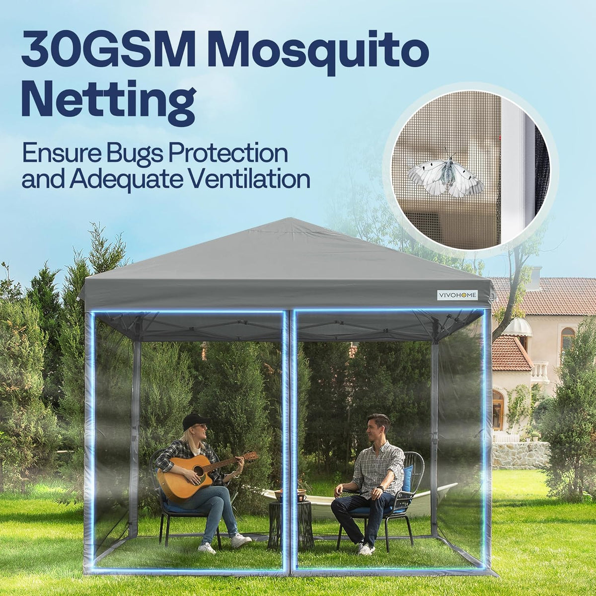 10x10ft Easy Pop-Up Canopy Outdoor Screen Tent with Mosquito Netting 2 Zipper Doors Roller Bag