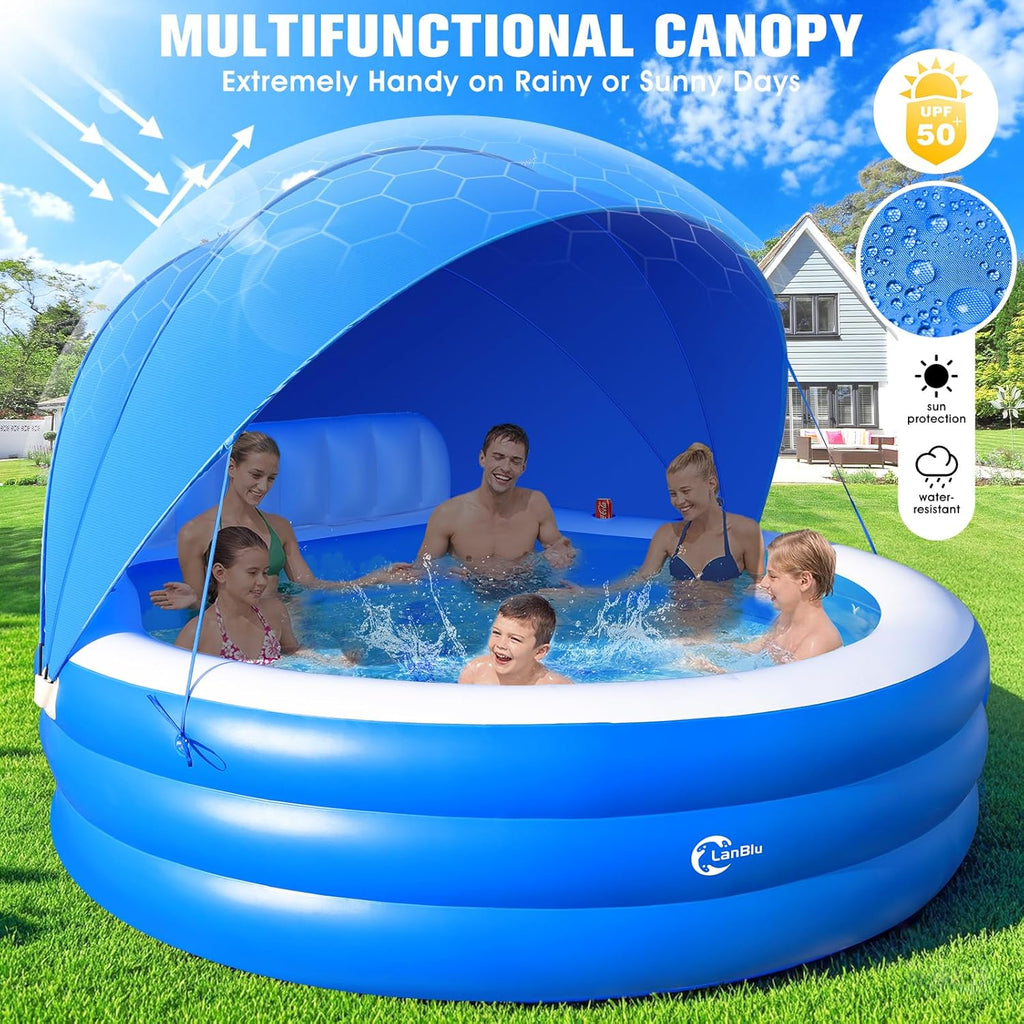 2025 Upgraded Inflatable Pool with Canopy Inflatable Family Lounge Pool Round Blow Up Pool