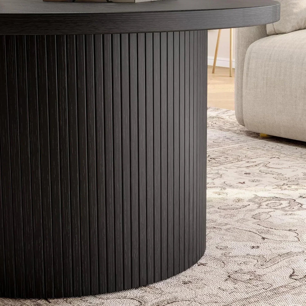 31.5 inch round coffee table living room roll-up coffee table mid-century modern wood coffee table