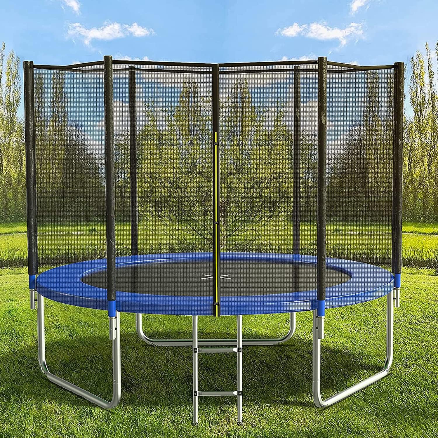 AOTOB 8FT 10FT 12FT 14 FT 15FT Trampoline with Safety Enclosure Net，Outdoor Trampoline with Basketball Hoop, Heavy Duty Jumping Mat and Spring Cover Padding for Kids and Adults, Storage Bag and Ladder