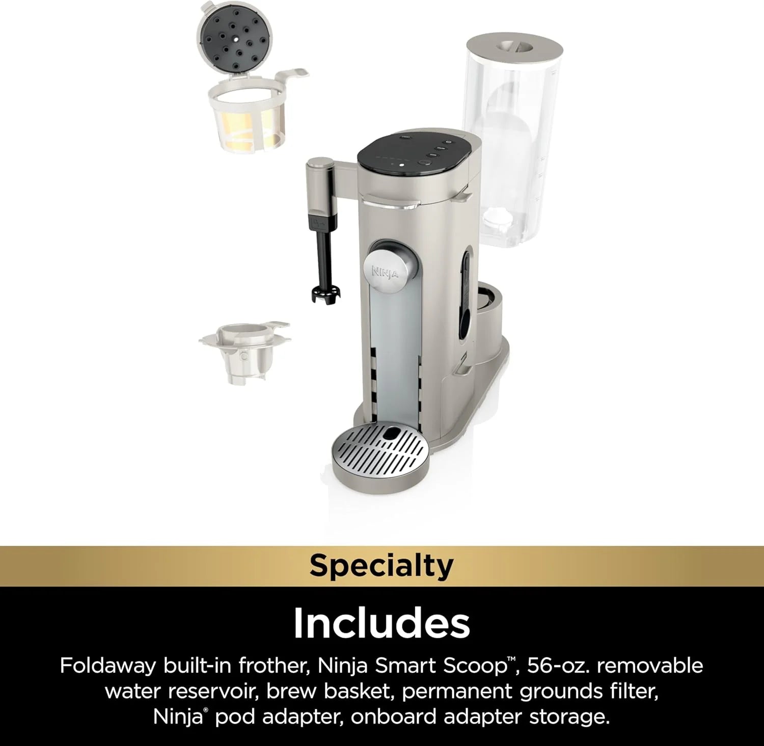 Ninja Pod & Grounds Single-Serve Coffee Maker 56-oz. Reservoir Stone PB051ST
