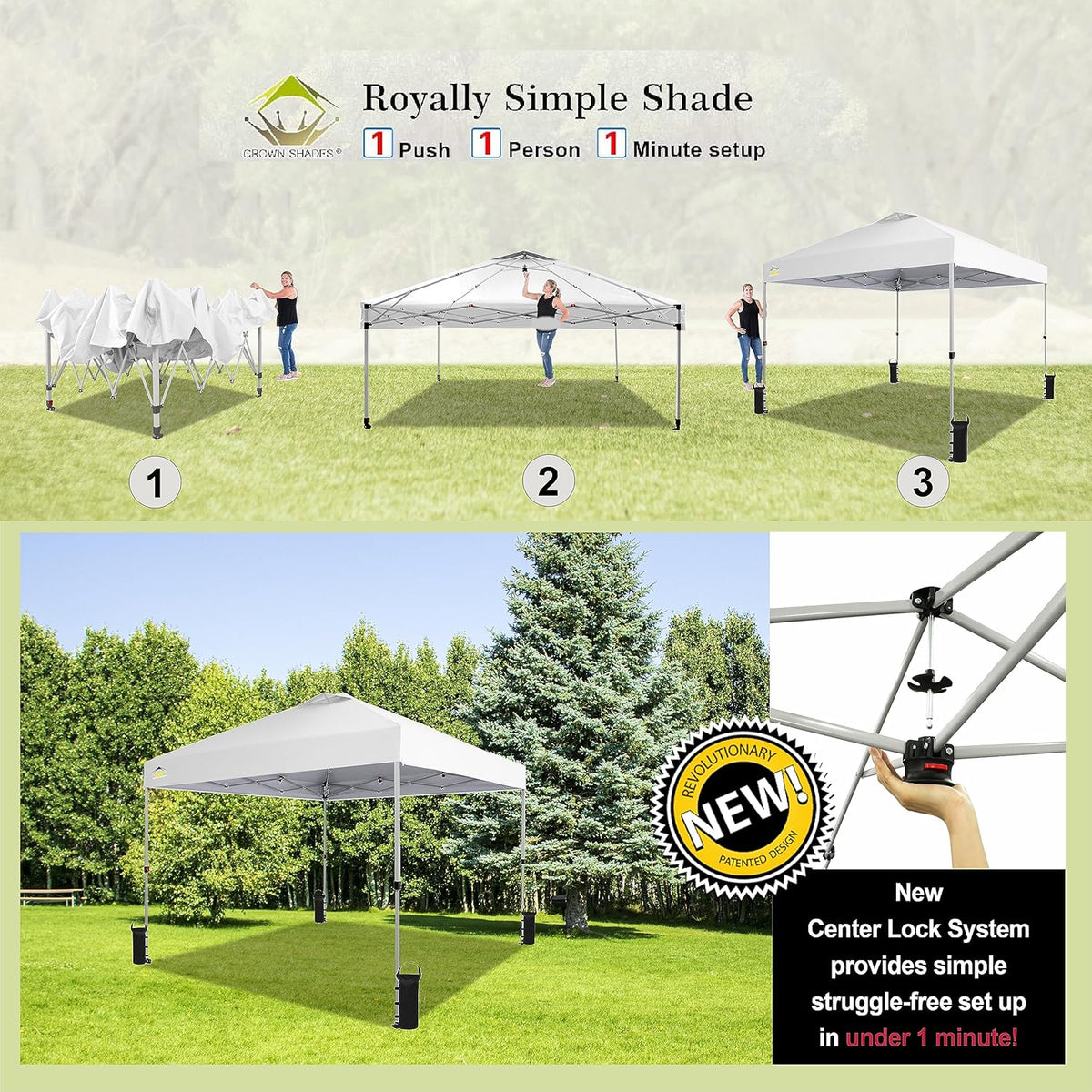 10x10 Pop-Up Awning One-Click Installation Beach Tent Outdoor Sunshade Silver Coated Top