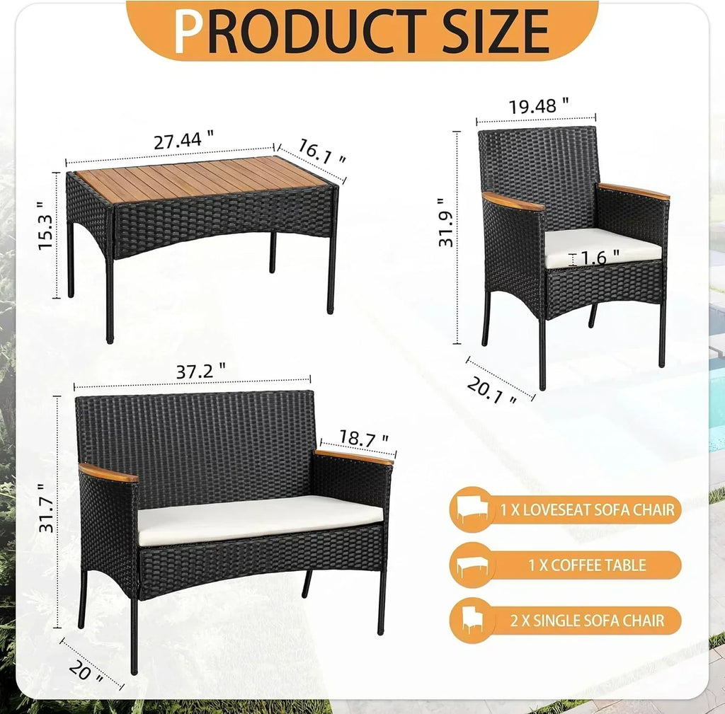 Shintenchi 4-Piece Patio Furniture Set Outdoor Wicker Patio Conversation Furniture Set with Cushions