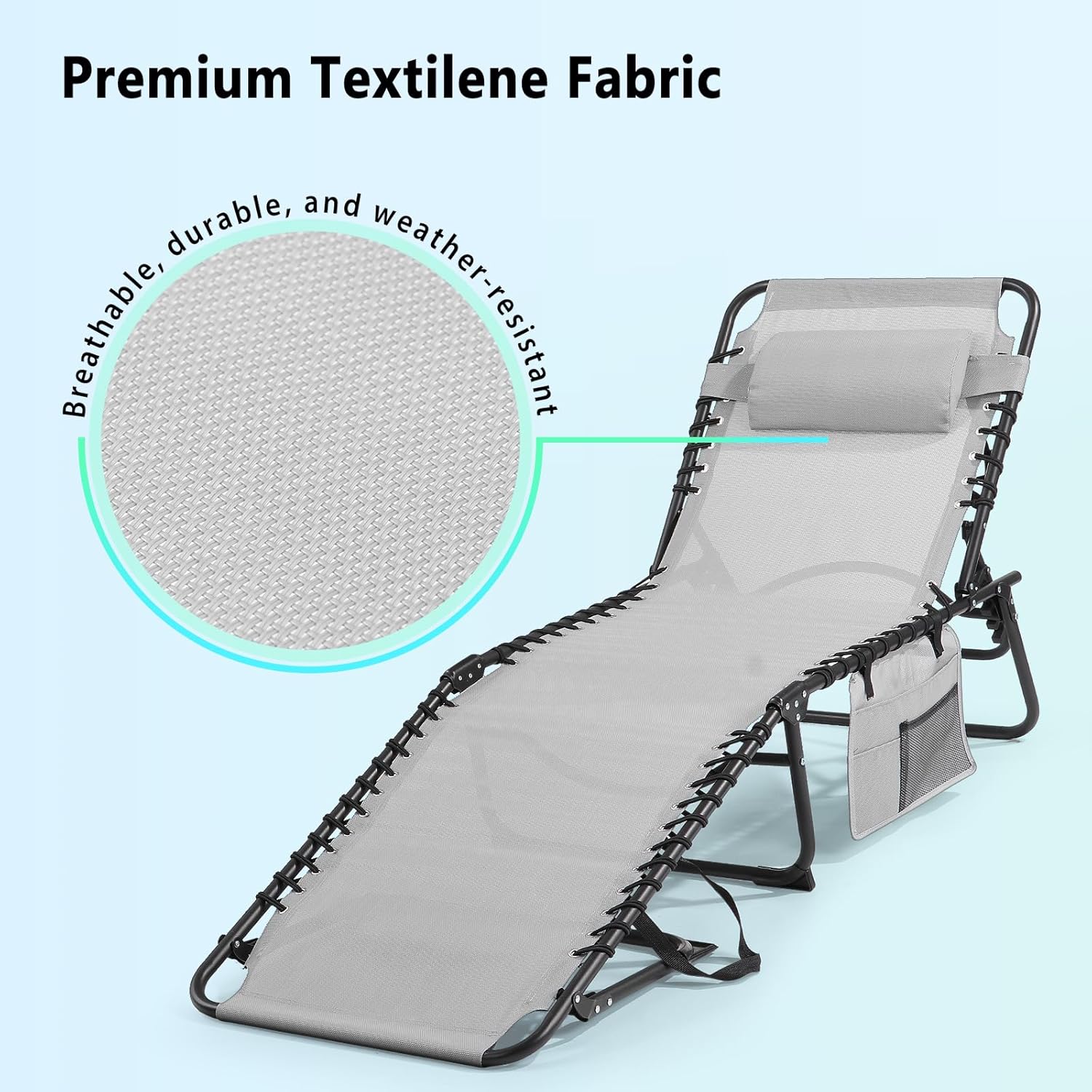 Unovivy Outdoor Chaise Lounge Chairs Portable Folding Pool Lounge Chair with Reclining Back