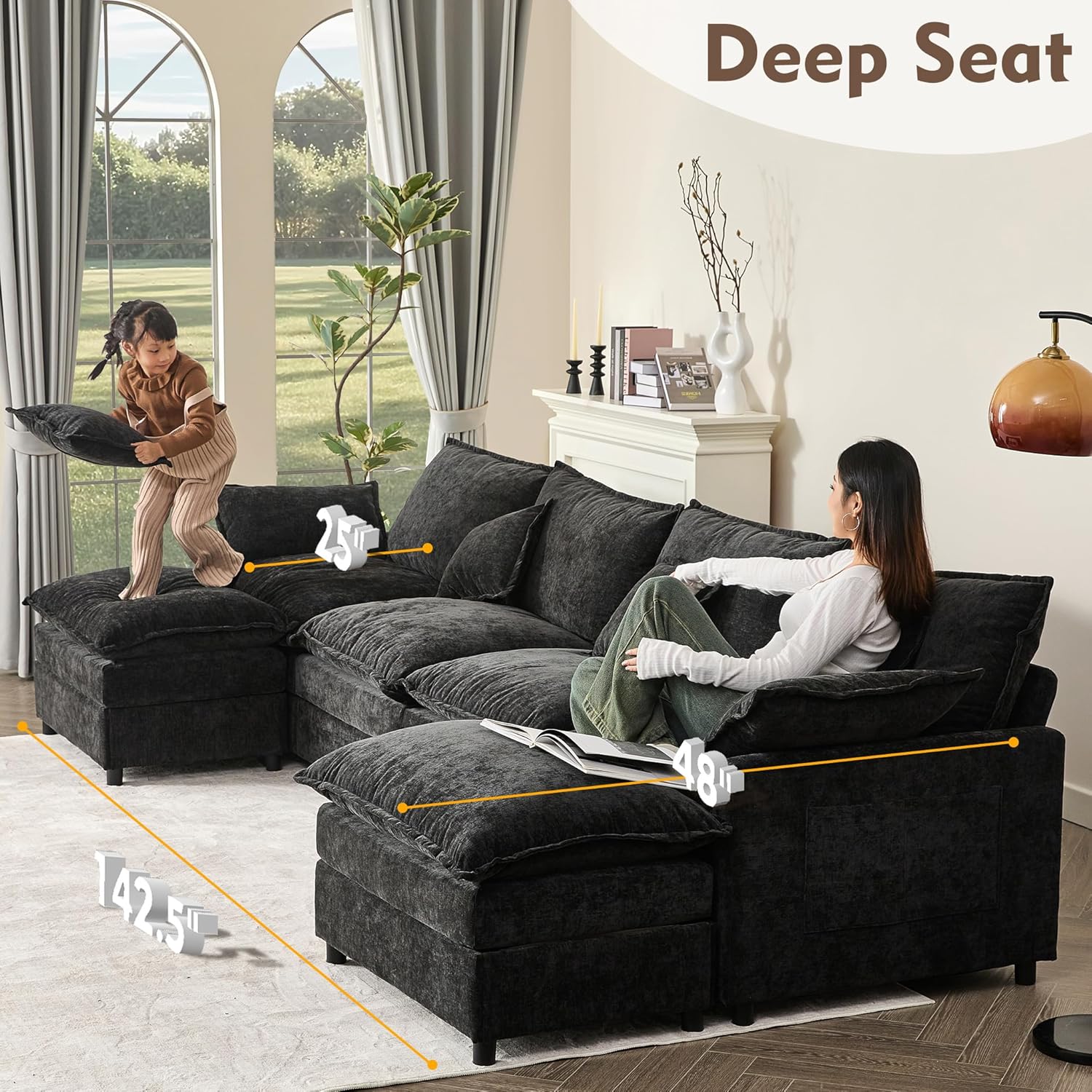 108 Inch U Shape Sofa Sectional Sofa Comfortable Cloud Sofa Living Room Deep Seat Sofa