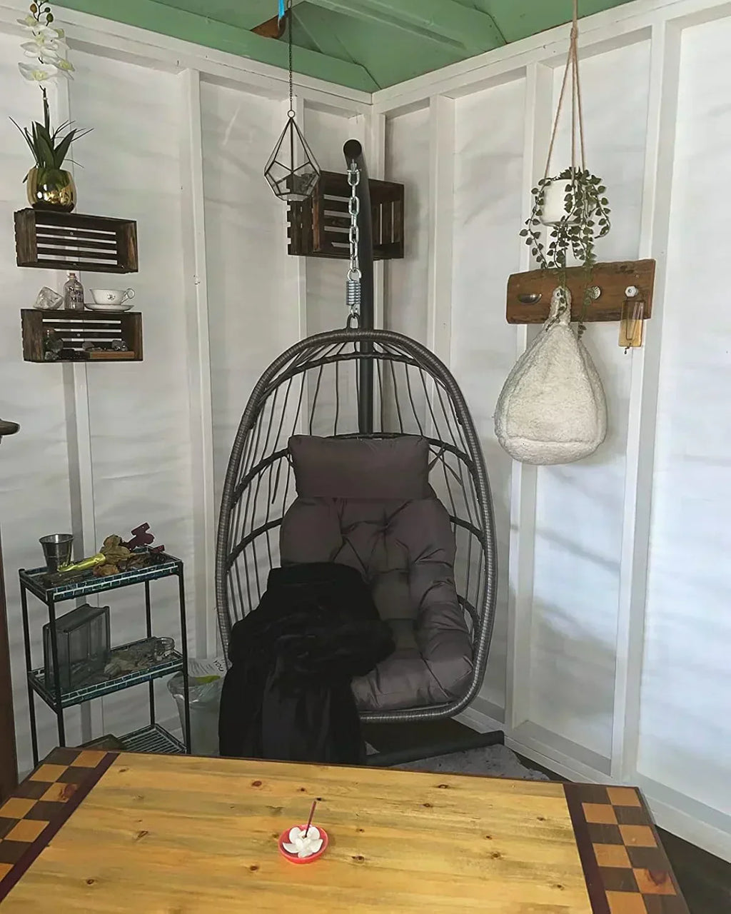 Yechen Indoor Outdoor Egg Hanging Chair Stand Patio Wicker Swing Egg Chair Swinging Chair