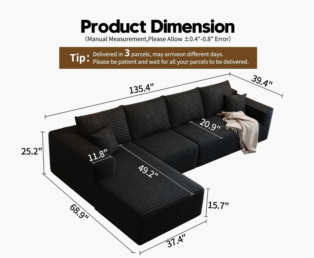 107.5 Cloud Modular Sectional Sofa Couch with L-Shape Chaise,Modern Minimalist Upholstered Couches