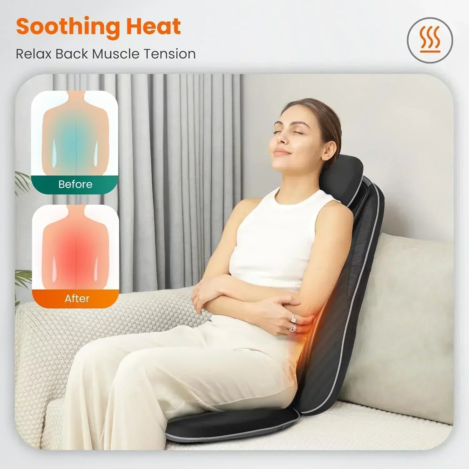 Snailax Shiatsu Massage Cushion with Heat Massage Chair Pad Kneading Back Massager for Home