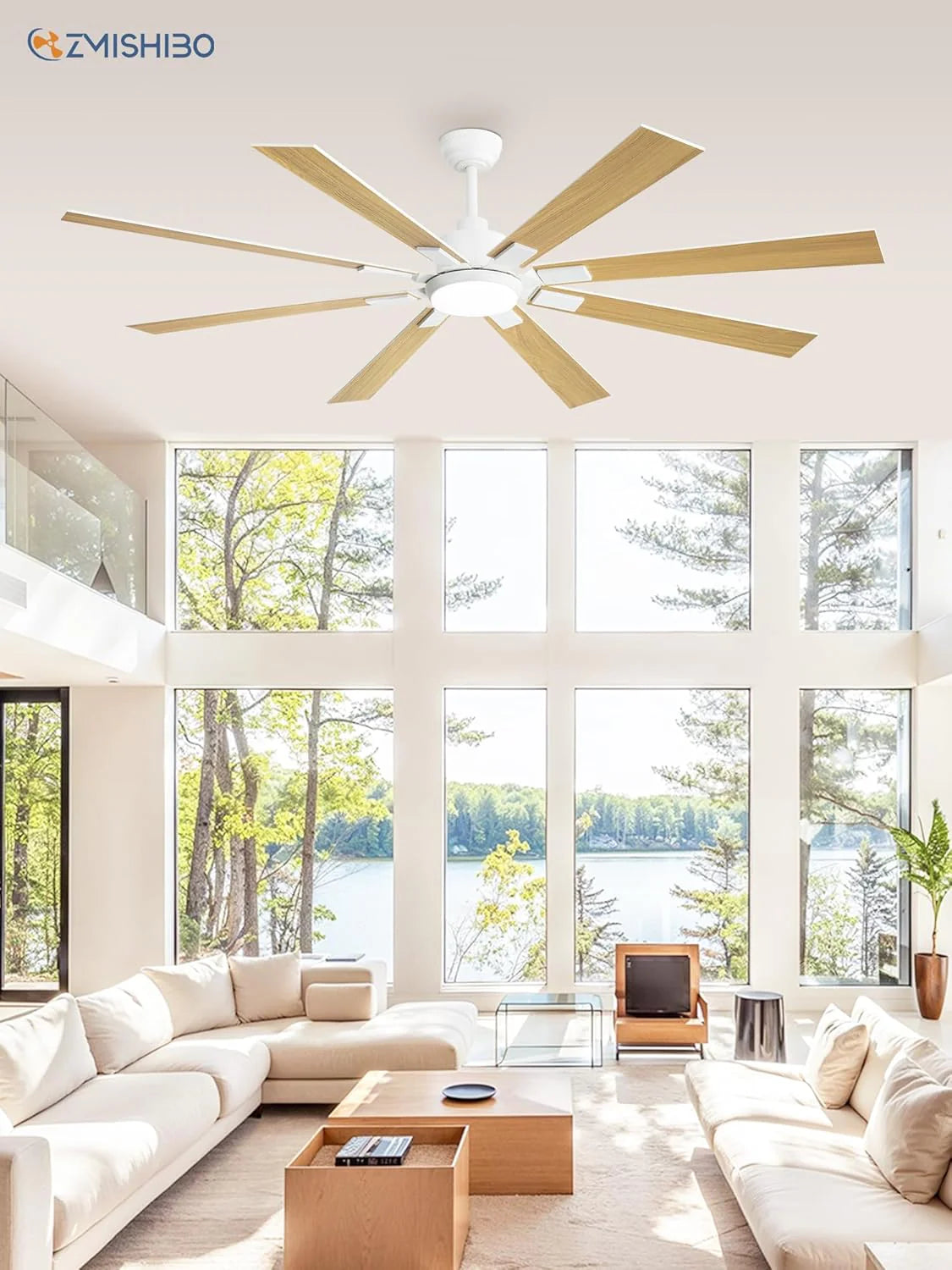 ZMISHIBO 72 inch Large Ceiling Fans with Lights and Remote, Indoor/Outdoor Black Modern Ceiling Fan for Kitchen Living Room Patio, 6 Speed Reversible Quiet DC Motor, 3 CCT, Dual Finish 8 Blades
